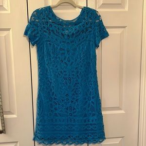 Lilly Pulitzer size medium “Kate” lace overlay dress- bright blue- short sleeve